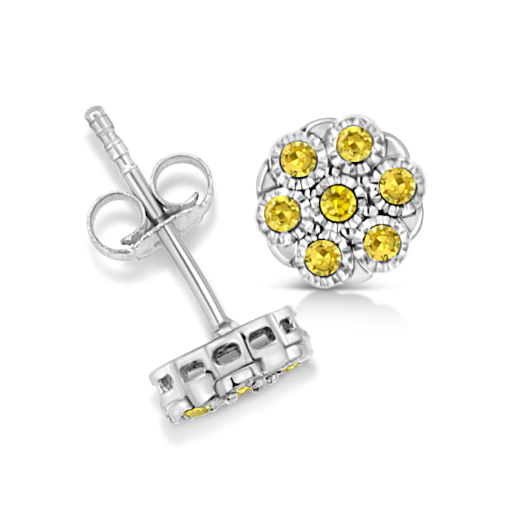 Sterling Silver Rose-Cut Diamond Floral Cluster Stud Earring .25ctw