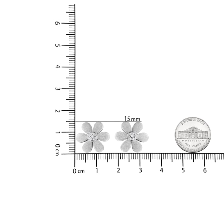 Matte Finished Sterling Silver Diamond Accent Flower Stud Earring (I-J
Color, I1-I2 Clarity)