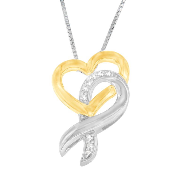 10K Yellow Gold Over Sterling Silver 1/20ctw Diamond Ribbon-Heart
Pendant w\chain(H-I, I1-I2)
