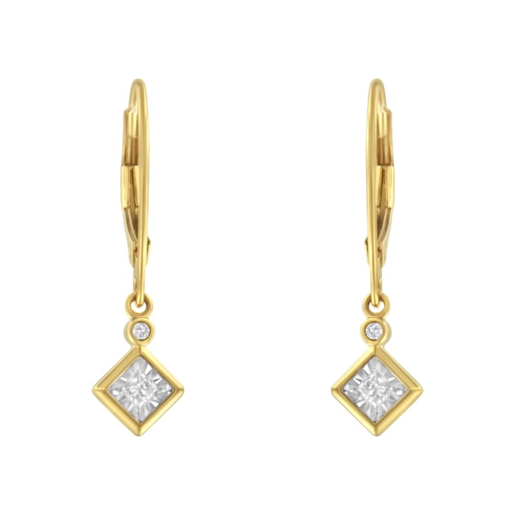 14K Yellow Gold Over Sterling Silver Diamond Dangle Earrings 1/3ctw