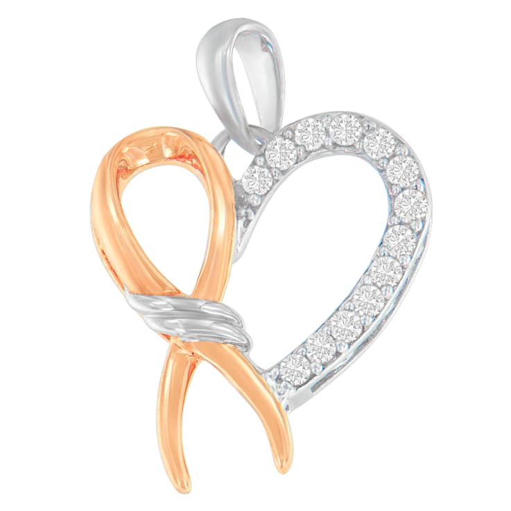 10K Gold Over Sterling Silver Two-Tone 1/5ctw Round Diamond Ribbon Heart
Accent Pendant w\chain