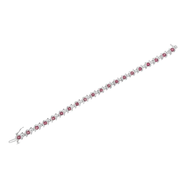 3.5 mm Lab Created Pink Tourmaline and 1/6 ctw Diamond Rhodium Over
Sterling Silver Tennis Bracelet