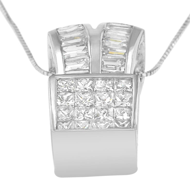 14K White Gold 1 5/8ctw Princess and Baguette Cut Diamond Heart Ribbon
Pendant w\chain(G-H, VS1-VS2)