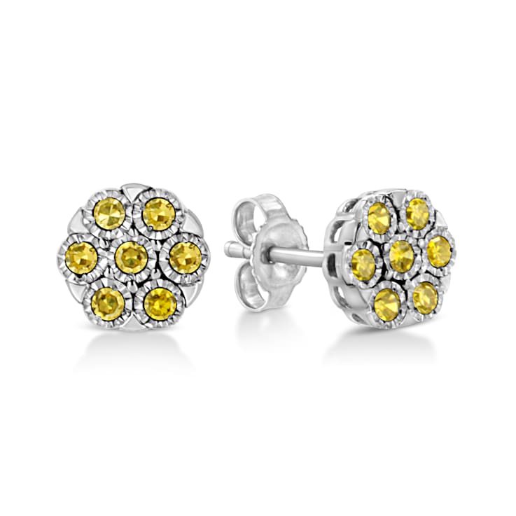 Sterling Silver Rose-Cut Diamond Floral Cluster Stud Earring .25ctw