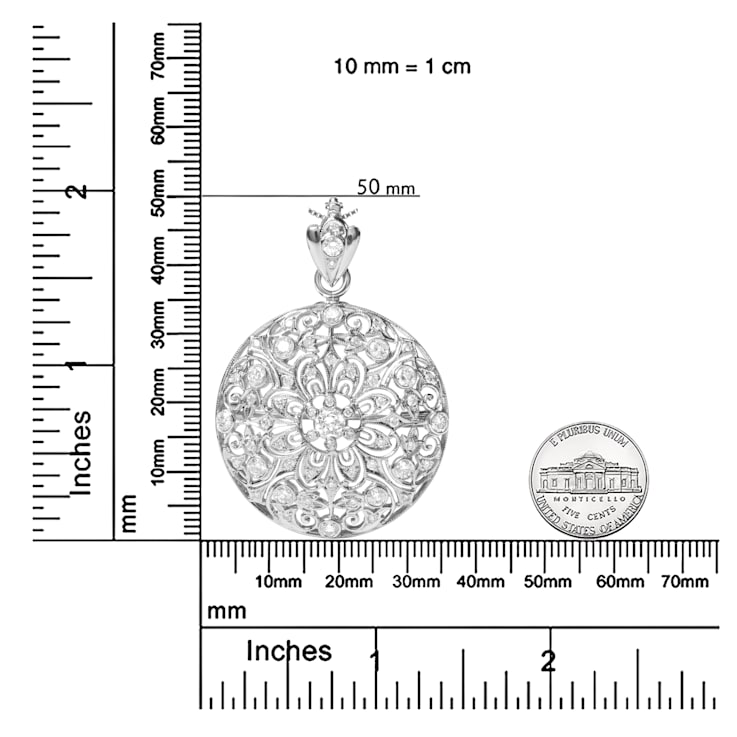 18K White Gold Diamond 1 5/6 Cttw Cluster Floral Filigree Brooch Pin and
18" Pendant Necklace