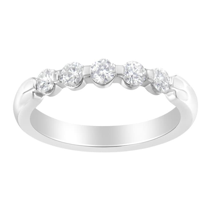 14K White Gold 1/2ctw Diamond 5-Stone Band Ring (H-I Clarity, SI2-I1 Color)