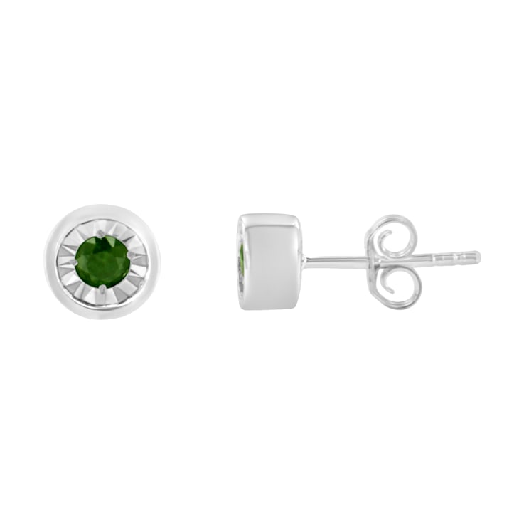 Sterling Silver 1/5ctw Round Brilliant-Cut Green Diamond Miracle-Set
Stud Earrings