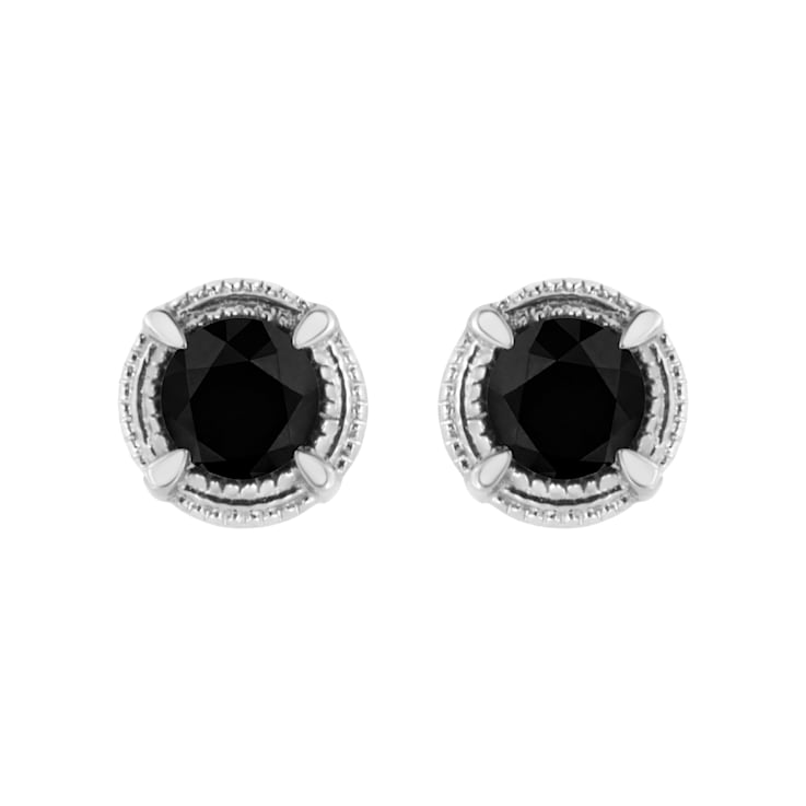 0.75ctw Treated Black Diamond Solitaire Sterling Silver Stud Earrings