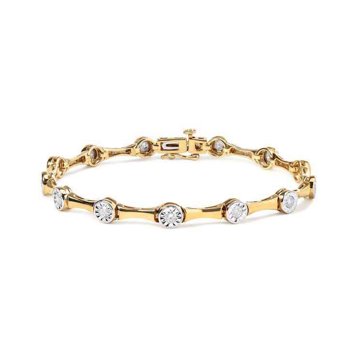 10K Yellow Gold Over Sterling Silver 1.0 Cttw Miracle Set Diamond Bezel
Style Station Link Bracelet