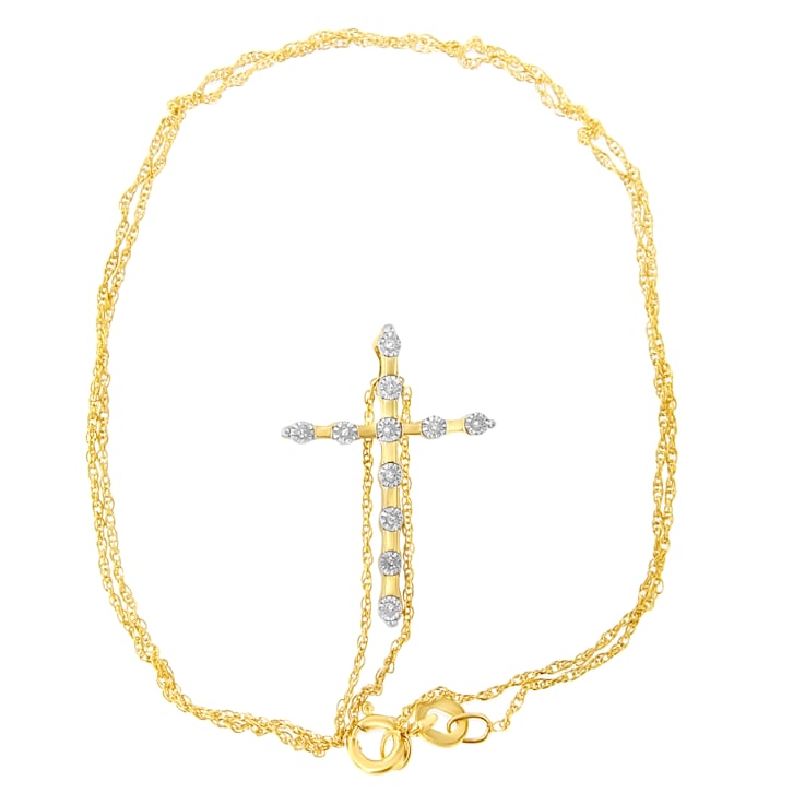 0.05ctw Diamond Accent Cross 14K Yellow Gold Over Sterling Silver
Pendant with Chain