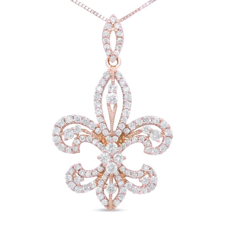 14K Yellow Gold 1.00ctw Round Diamond Fleur De Lis 18" Pendant
w\chain(H-I Color, SI2-I1 Clarity)