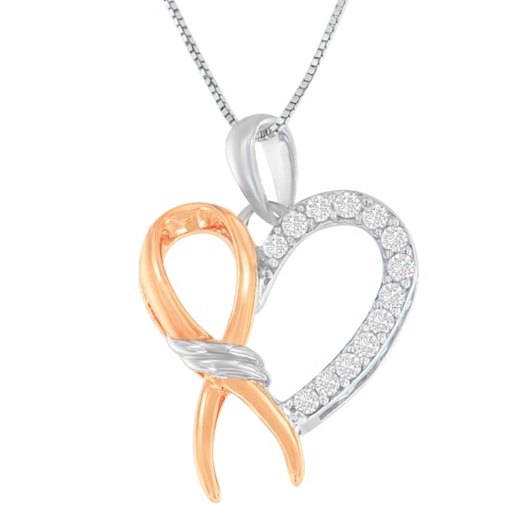10K Gold Over Sterling Silver Two-Tone 1/5ctw Round Diamond Ribbon Heart
Accent Pendant w\chain