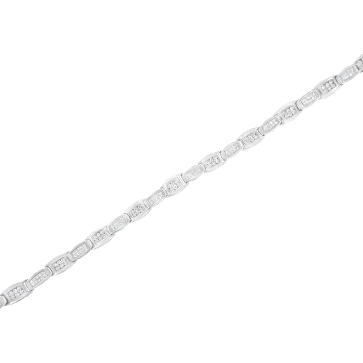 14K White Gold 2.50ctw Round and Baguette Cut Diamond Alternating Flared
Links Tennis Bracelet