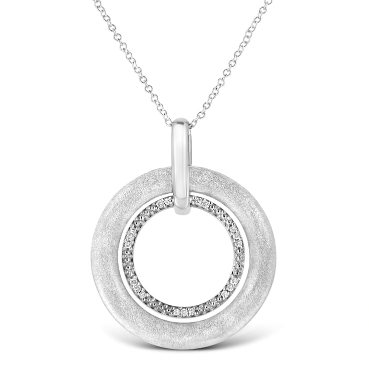 .925 Sterling Silver Prong-Set Diamond Accent Satin Finished Double
Circle 18" Pendant Necklace