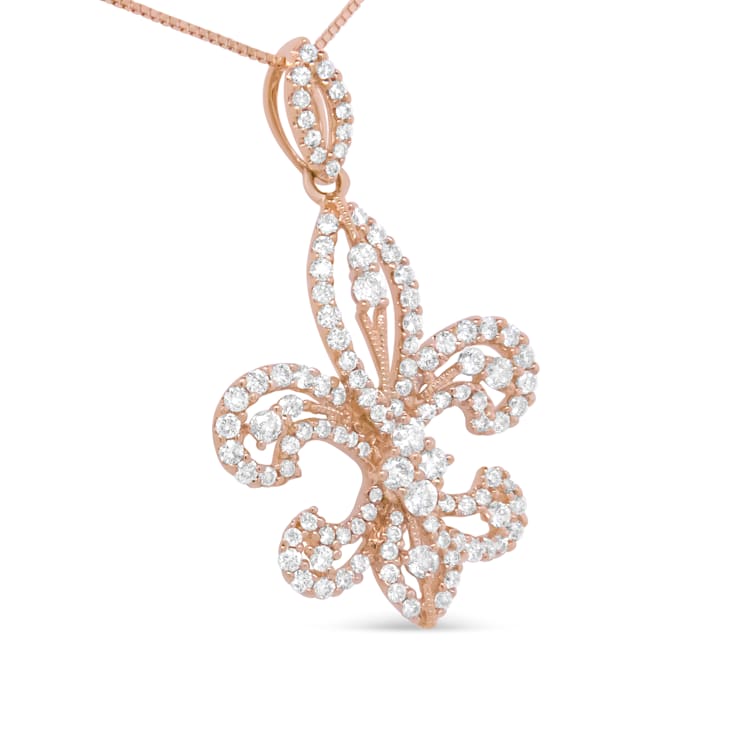 14K Yellow Gold 1.00ctw Round Diamond Fleur De Lis 18