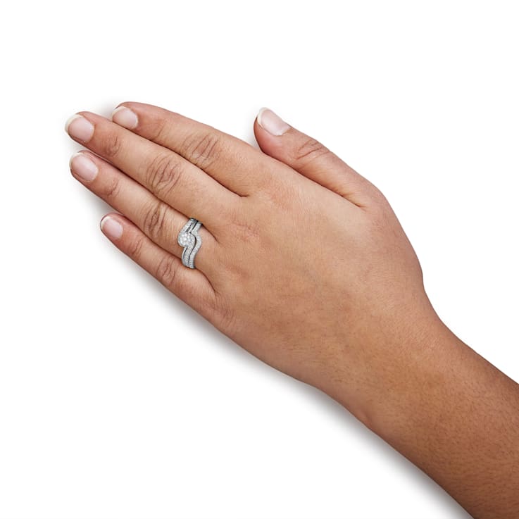 Sterling Silver 1/3 Cttw  Multi-Diamond Bypass Vintage-Style Bridal Set
Ring and Band