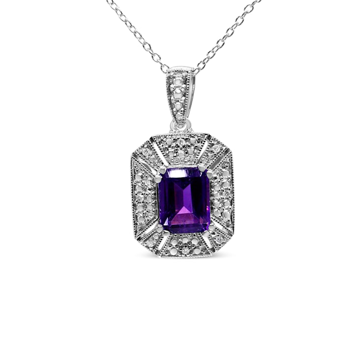 925 Sterling Silver 8x6mm Gemstone and Diamond Accent Art 925 Sterling Silver 8x6mm Gemstone and Diamond Accent Art