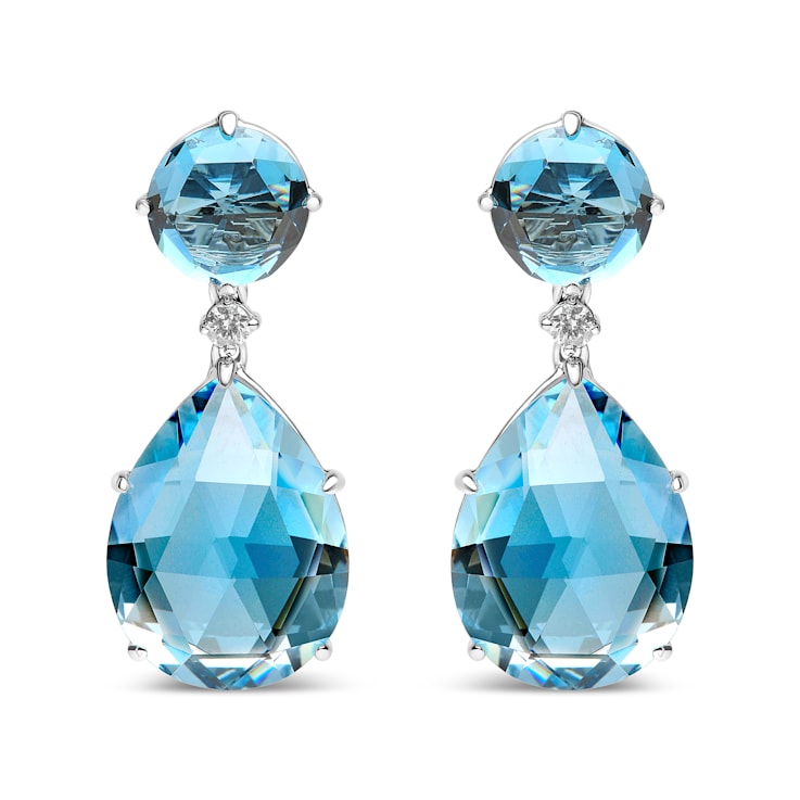 18K White Gold Round and Pear Blue Topaz Gemstone with Diamond Accent
Teardrop Dangle Earrings