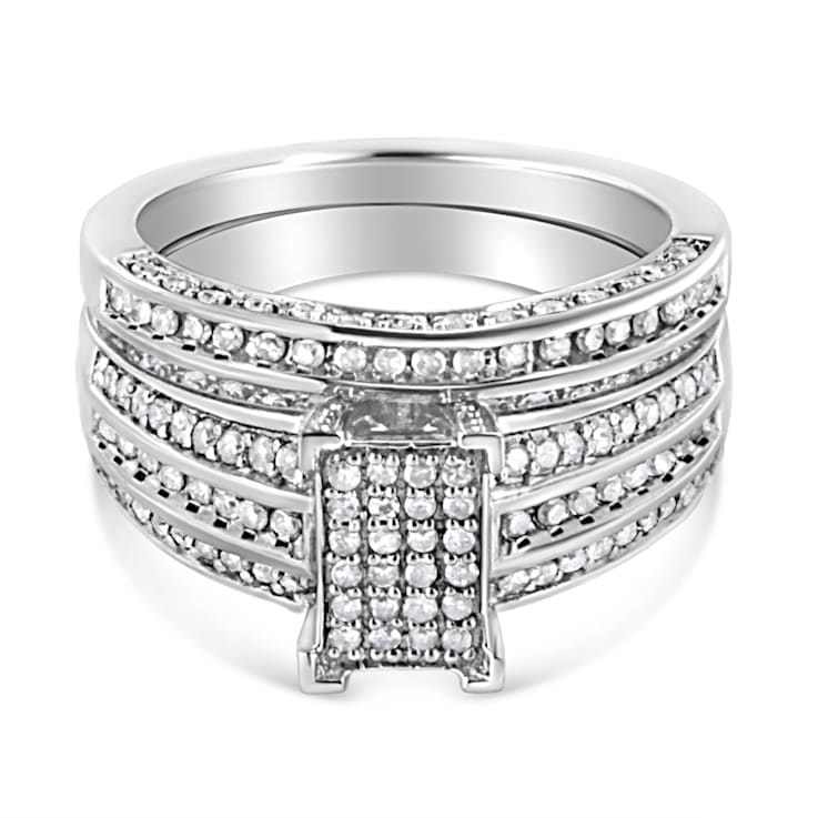 Sterling Silver 3/4ctw Round Diamond Composite Engagement Ring and Band Set