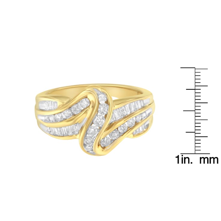 10K Yellow Gold 3/4ctw Channel Set Mixed Cut Diamond Bypass Ring (J-K
Color, I1-I2 Clarity)
