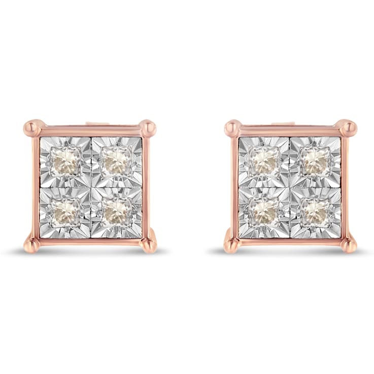 10K Rose Gold Over Sterling Silver Princess Diamond Quad