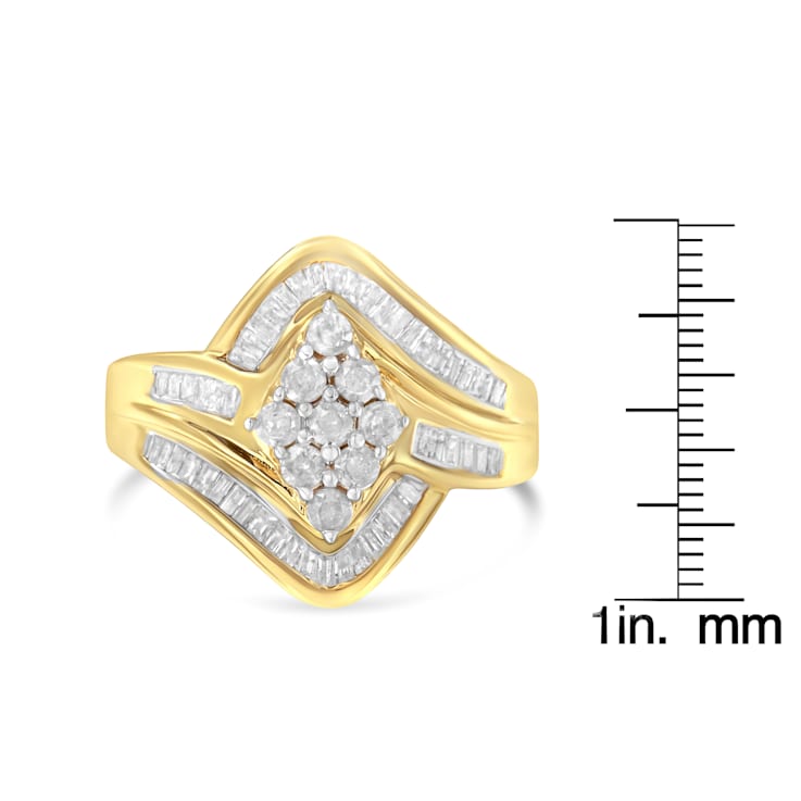10K Yellow Gold over Sterling Silver Diamond Bypass Cluster Ring (1
Cttw, I-J Color, I2-I3 Clarity)