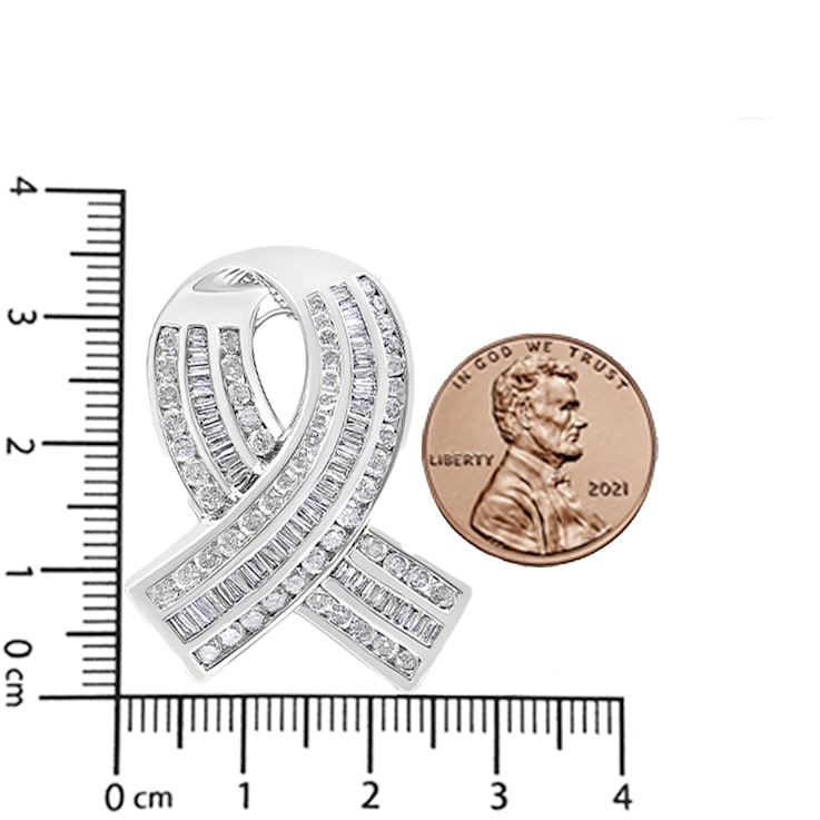 2.625ctw Round and Baguette Channel-Set Diamond Awareness Ribbon 14K
White Gold Pendant