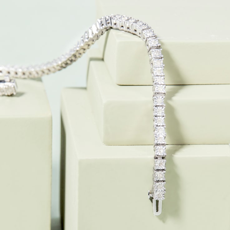 Sterling Silver 1.0 Cttw Diamond Square Frame Tennis Bracelet