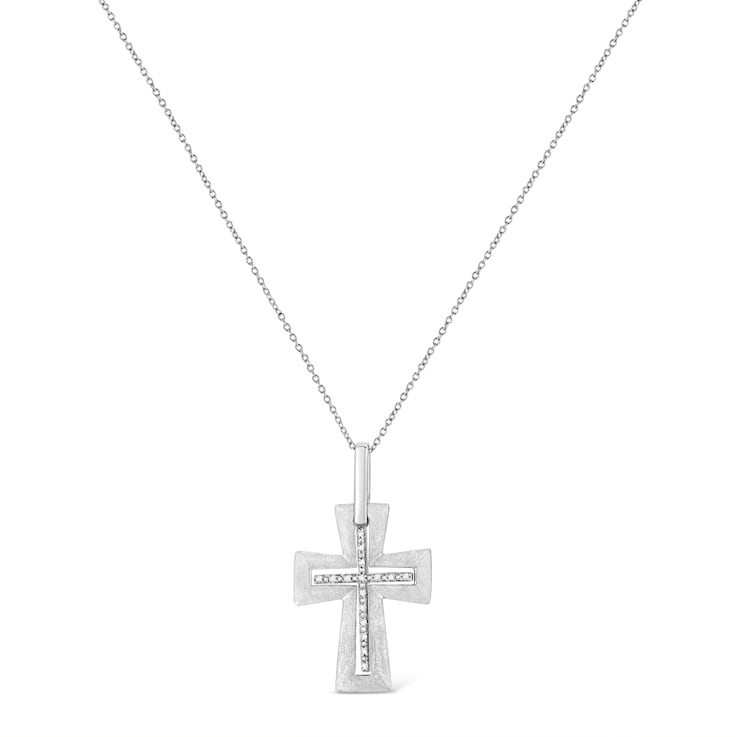 .925 Sterling Silver Prong-Set Diamond Accent Cross 18" Pendant
Necklace (I-J Color, I1-I2 Clarity)