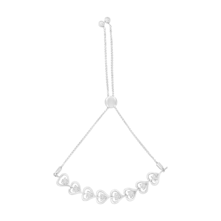 Sterling Silver .10ctw Diamond Woven Heart Bolo Bracelet