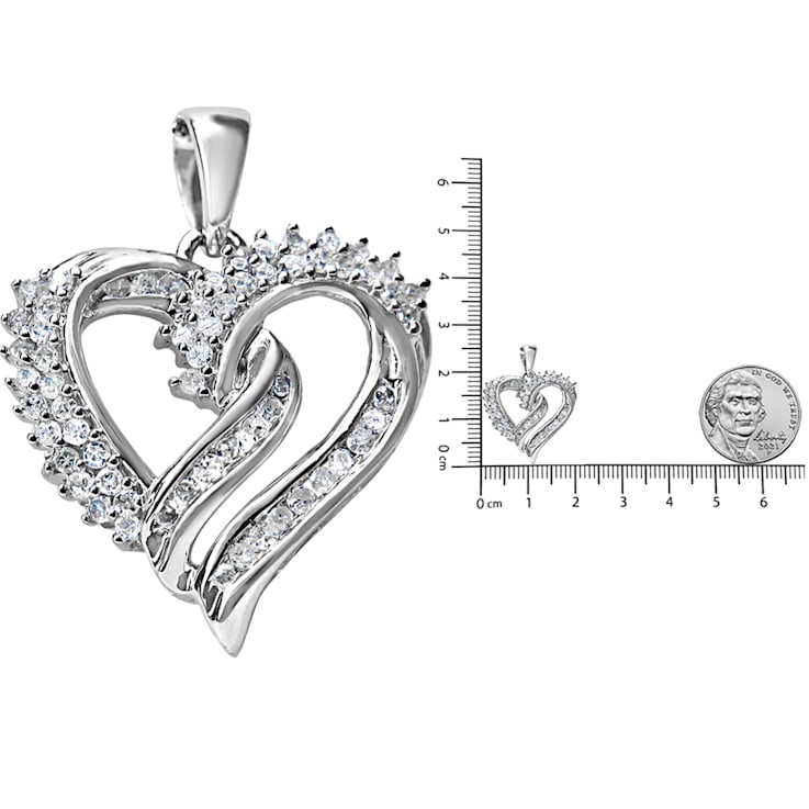 0.50ctw Double-Row Diamond Sterling Silver Heart Pendant with Chain