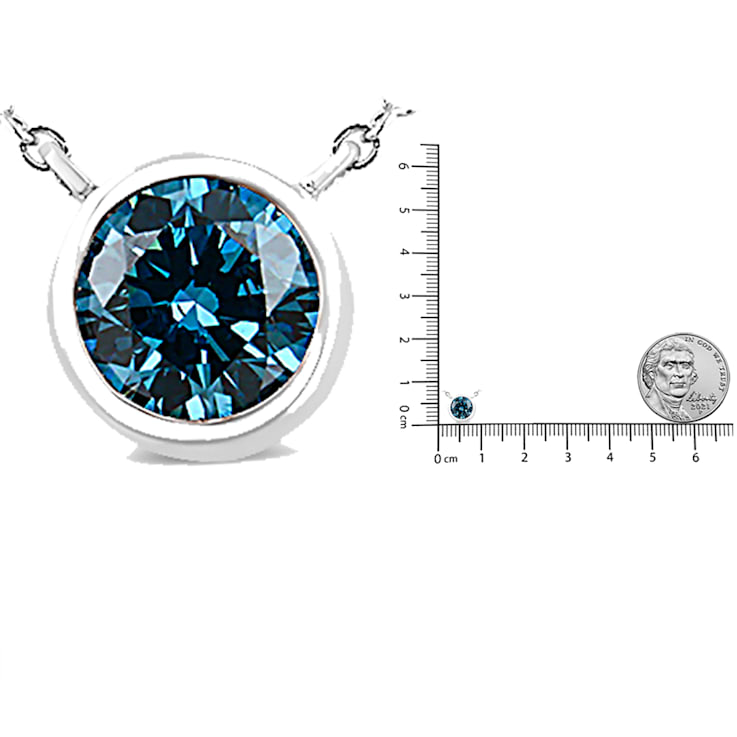 14K White Gold 1/2ctw Blue Lab Grown Diamond Solitaire Necklace (Blue
Color,  VS2-SI1 Clarity)