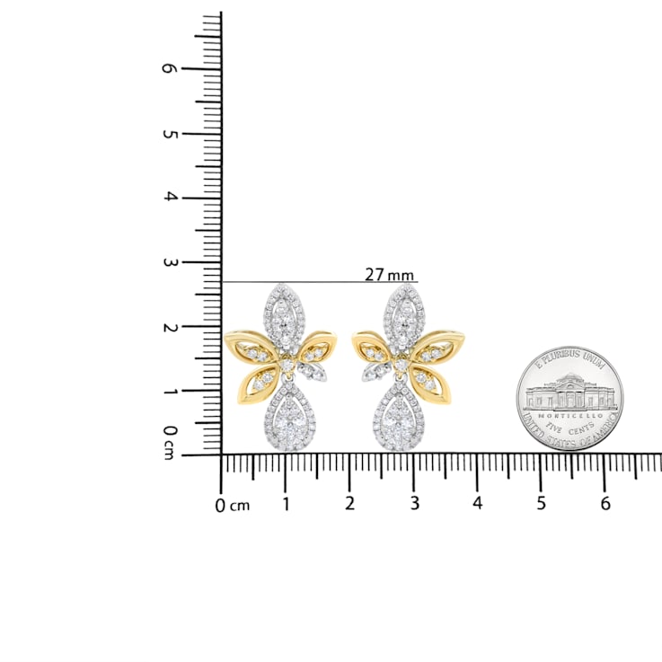 14K Two-tone Gold 1.00 Cttw Round Pave-Set Diamond Dangle Earrings