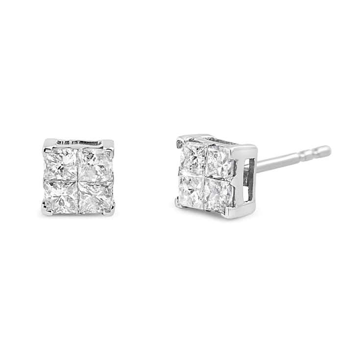 Princess cut invisible shop set diamond earrings