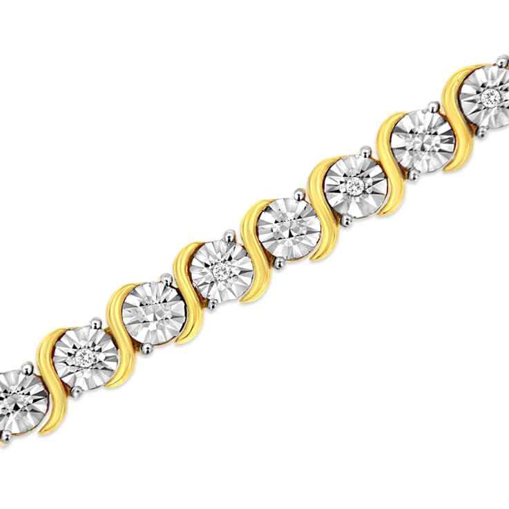 14K Yellow Gold Over Sterling Silver 1/10 Cttw Diamond "S"
Tennis Bracelet