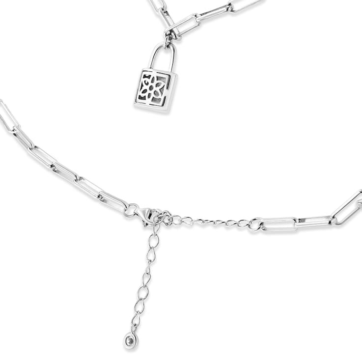 Diamond Lock Pendant Paperclip Necklace