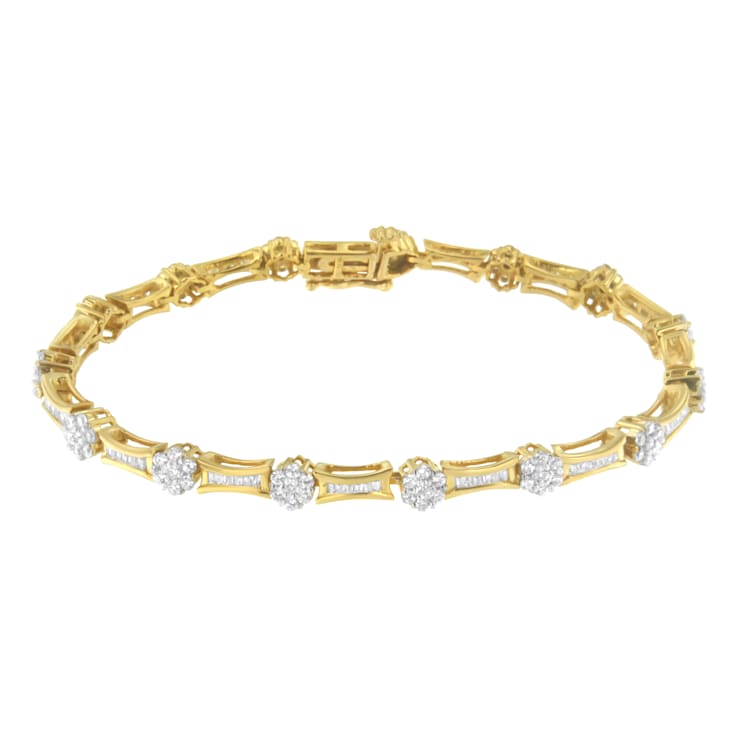 2.00ctw Round and Baguette White Diamond 10K Two-tone Gold Tennis Bracelet