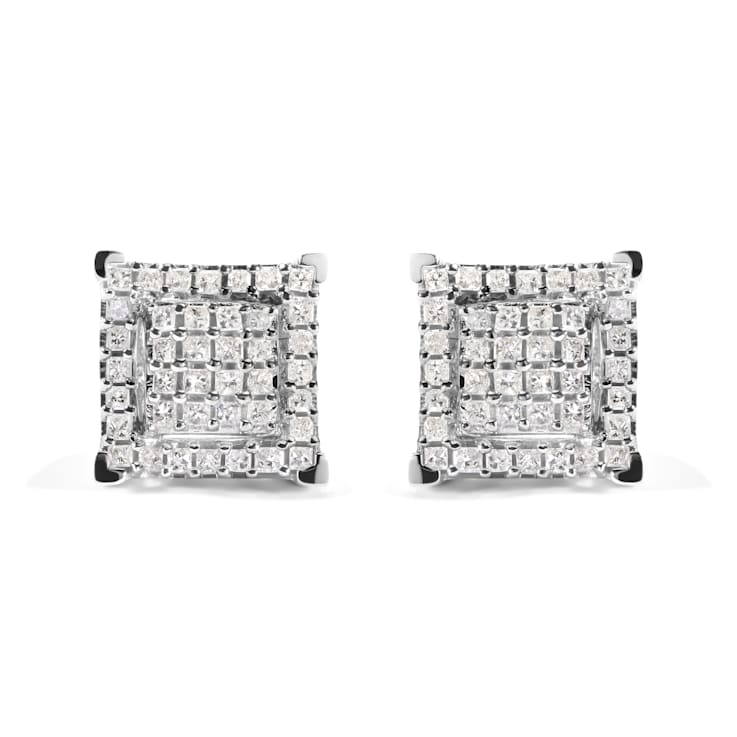 10K White Gold 1 1/4 Cttw Princess Diamond Composite Double Square and
Halo Stud Earrings