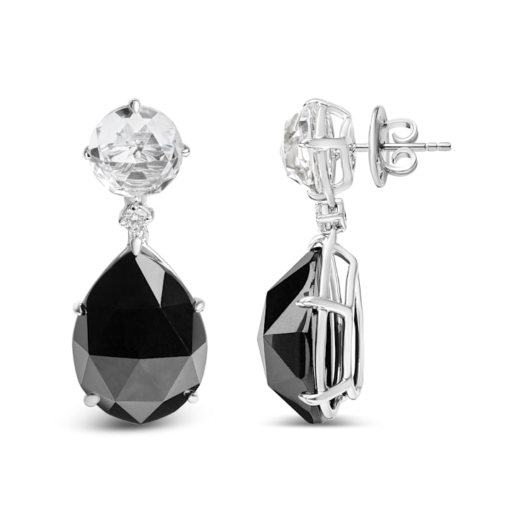 18K White Gold White Topaz and Pear Onyx Gemstone with Diamond Accent
Teardrop Dangle Earrings