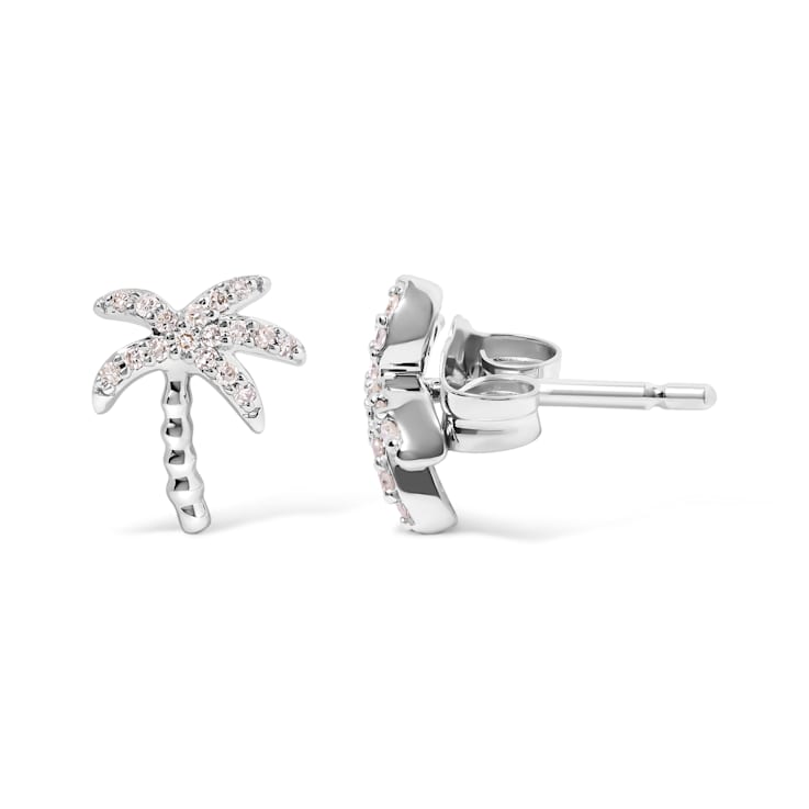 10K White Gold 1/10 Cttw Diamond  Encrusted Palm Tree Stud Earrings (H-I
Color, I1-I2 Clarity)