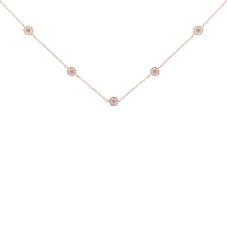 10K Two-tone Gold Over Sterling Silver Diamond Station Necklace (1/2
cttw, K-L Color, I2-I3 Clarity)