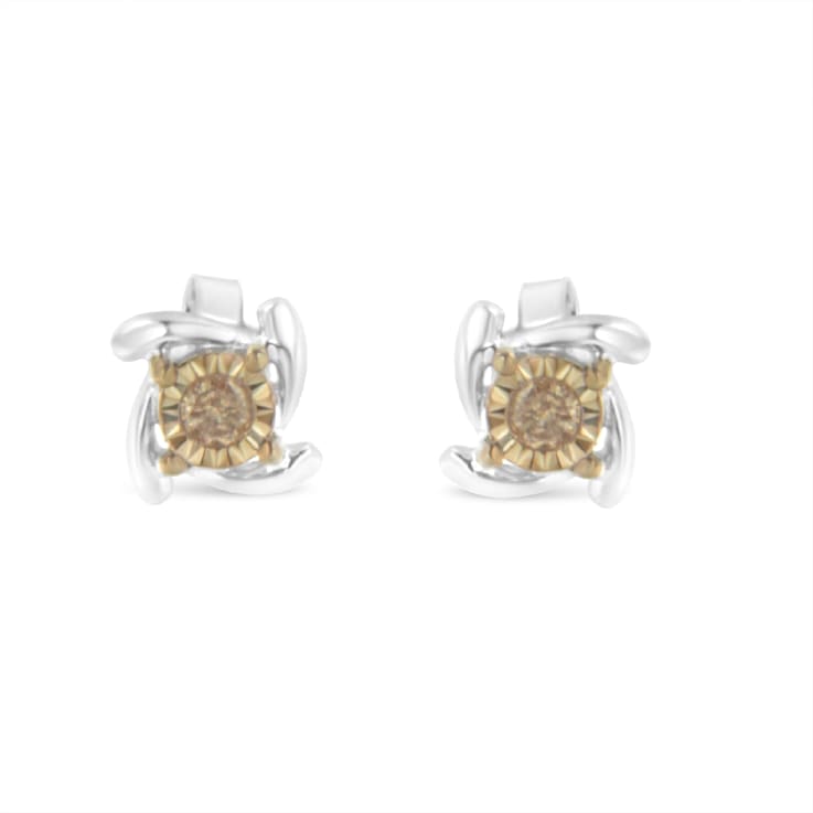 Two-Toned Sterling-Silver Champagne Diamond Stud Earring .10ctw