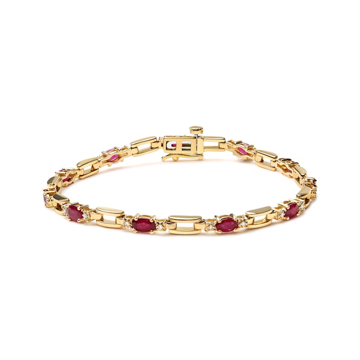 10K Yellow Gold Ruby and 1/10ctw Diamond Bar Prong Set Bracelet (H-I
Color, SI1-SI2 Clarity)
