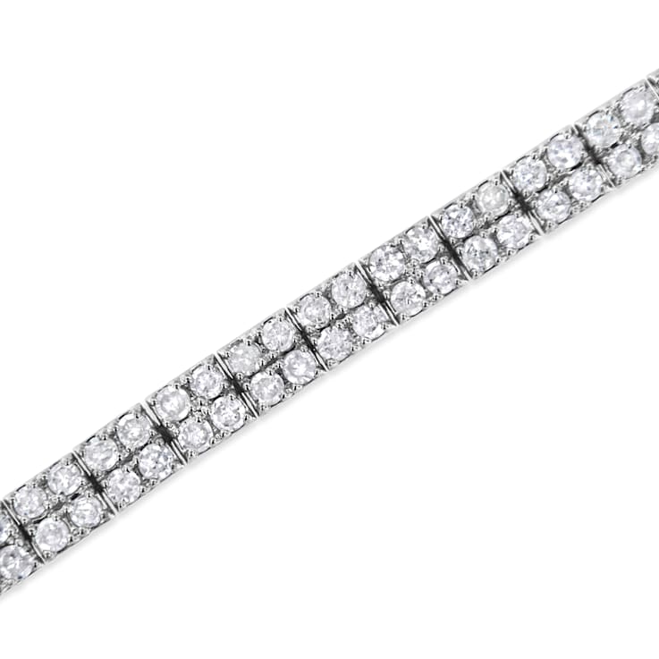 Sterling Silver 3.0ctw Prong-Set Round Diamond 2 Row Link Tennis Bracelet