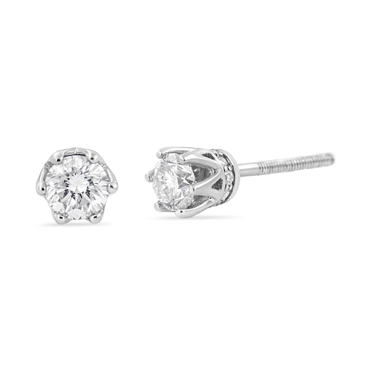 0.50ctw Round Diamond 14K White Gold 6 Prong Crown Stud Earrings