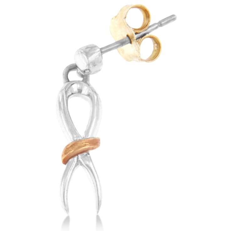 Two-Toned Sterling Silver Awareness Ribbon Dangle Earrings