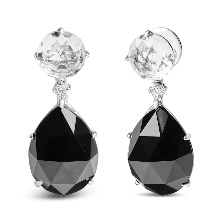 18K White Gold White Topaz and Pear Onyx Gemstone with Diamond Accent
Teardrop Dangle Earrings