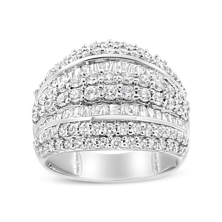 Sterling Silver 2.0ctw Round and Baguette-Cut Diamond Cluster Ring (H-I
Color, I1-I2 Clarity)
