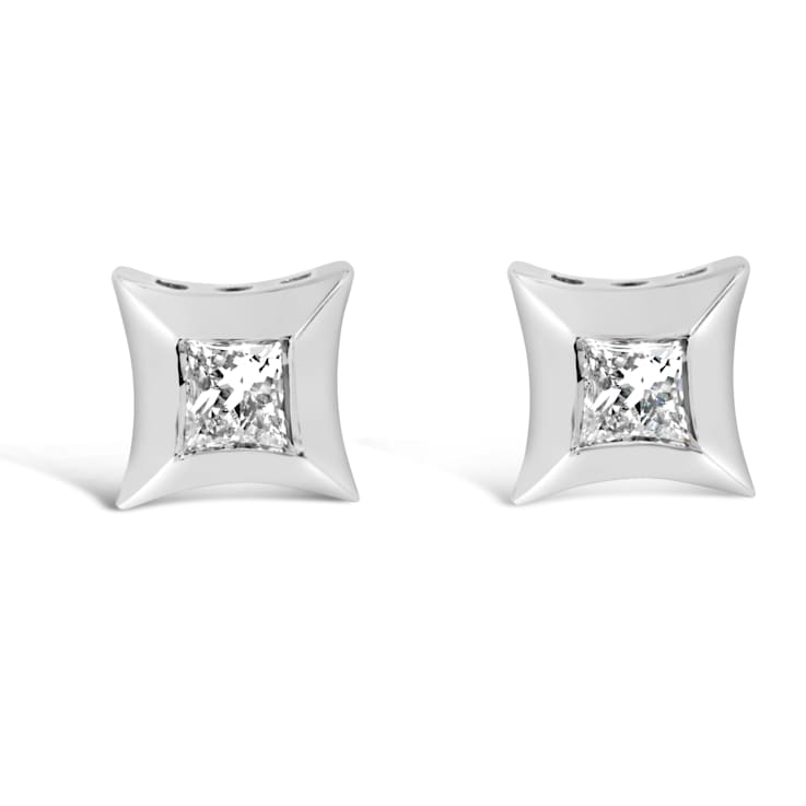 10K White Gold 1/5 Cttw Invisible Set Princess-Cut Diamond Stud Earrings
(H-I Color, SI2-I1 Clarity)