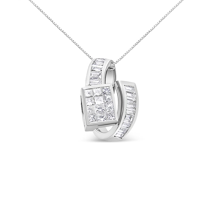 14K White Gold 2ctw Princess and Baguette Cut Diamond Double Loop
Pendant w\chain(G-H, VS1-VS2)